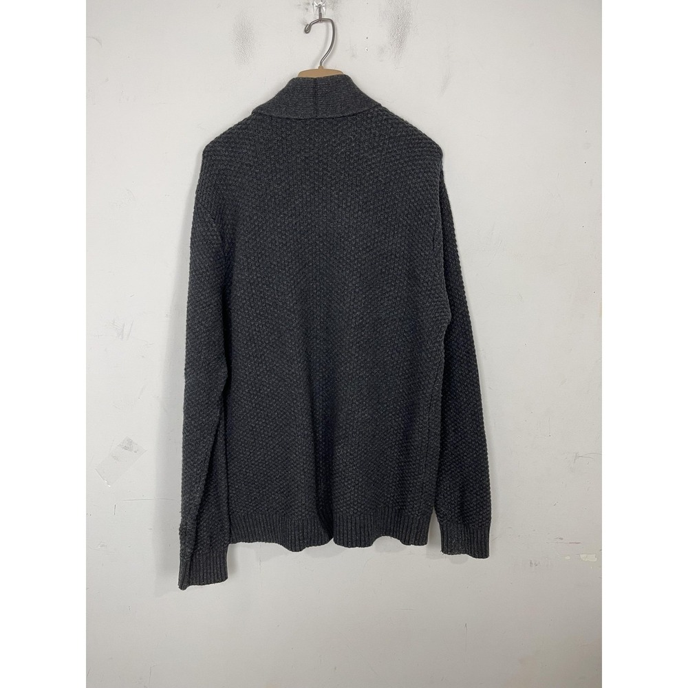 Old Navy Sweater Mens XL Gray Waffle Knit Fisherman Wool Shawl Collar‎ Cardigan - Picture 3 of 9